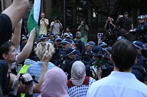 NSW Police clashed with demonstrators during a chaotic protest at Town Hall in February.