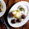 Falafel with tahini, pickles and zhoug.