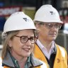 Premier Jacinta Allan and Minister for the Suburban Rail Loop Danny Pearson at the Box Hill construction site in July. 