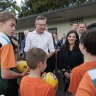 NSW Premier Dominic Perrottet in Concord with Liberal candidate Stephanie Di Pasqua on Thursday.