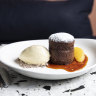 Dark chocolate budino pudding, malt ice-cream, burnt orange sauce.