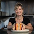 Tori Bicknell of Glory Us cafe in Melbourne’s Fitzroy North and its signature salad sandwich.