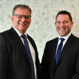 Football Australia chairman Chris Nikou and chief executive James Johnson.