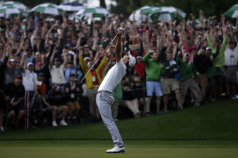 Drought breaker: Adam Scott makes a birdie putt on the second play-off hole in 2013 to become the first Australian to win the Masters at Augusta.