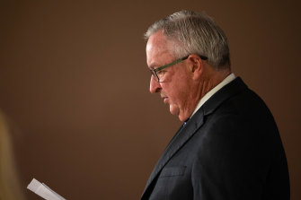 NSW Health Minister Brad Hazzard at todayâs press conference.