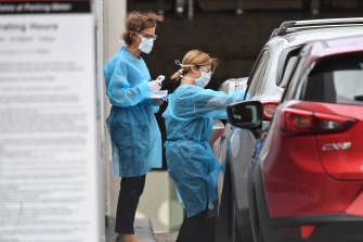 A 'drive-through' virus testing clinic.