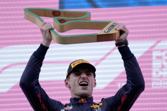 Max Verstappen celebrates after winning the Styrian Grand Prix 