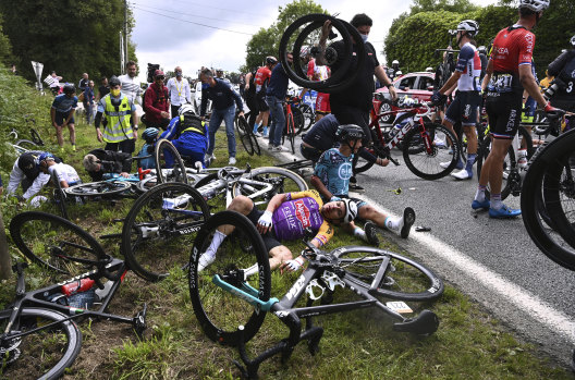 Tour de France pile up. And they call this fun?