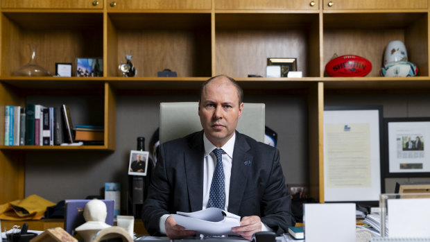 Treasurer Josh Frydenberg in his office ahead of this year’s federal budget.