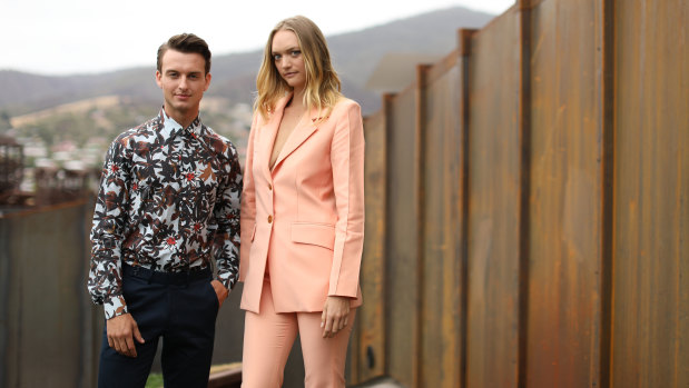 Wellness warriors ... model Gemma Ward and actor Cameron Robbie at the David Jones launch at the Museum of Old and New Art (MONA) in Hobart on Tuesday.
