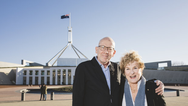Authors Morris Gleitzman and Judy Nunn are Australian  Reading Hour ambassadors, in Canberra for the launch at Parliament House.