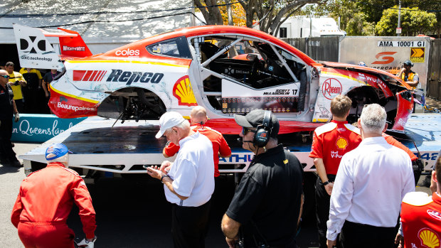 Scott McLaughlin's car, pictured here after the crash, has been ruled a writeoff by his team.