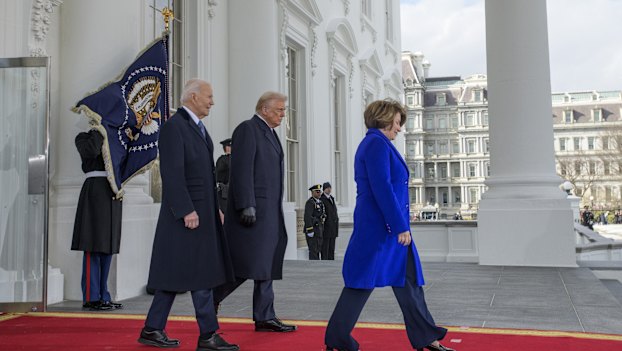Then-president Joe Biden and president-elect Donald Trump depart the White House for the Capitol on the day of Trump’s inauguration on January 20 last year.
