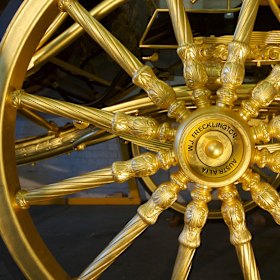 Detail of the Jubilee Diamond State Coach with Frecklington’s name on the hub.
