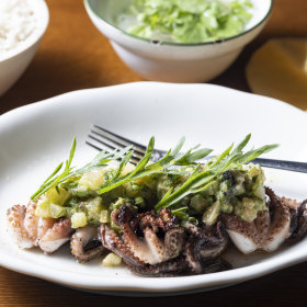Octopus and green tomato salad.