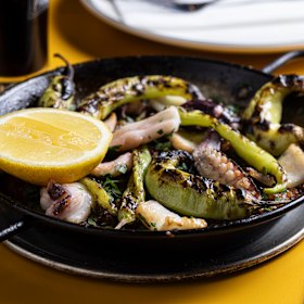Dirty rice with calamari and peppers.