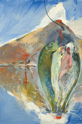 Arthur Boyd's 1993 painting "Peter's Fish And Crucifixion".