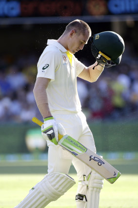 Chance goes begging: Marnus Labuschagne leaves the Gabba  after falling 19 runs short of his century.