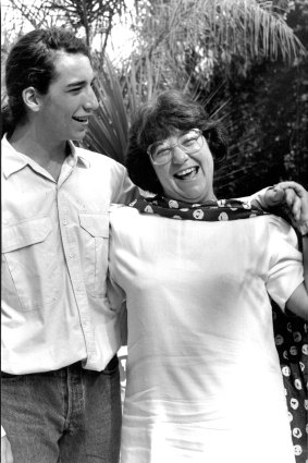 Carmen Lawrence and her son David after the swearing in ceremony at Government House, Perth on February 13, 1990.
