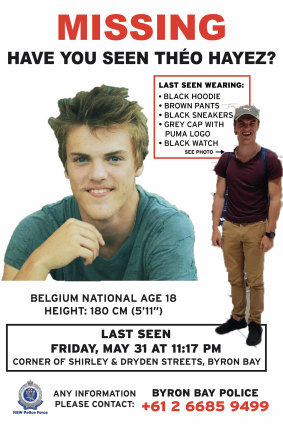 Updated posters of missing backpacker Theo Hayez.
