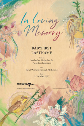 The new Births, Deaths and Marriages early pregnancy loss memorial certificate, by artist and mother Till Heike, goes online from Monday.