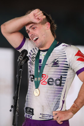 Papenhuyzen with his Clive Churchill Medal after the grand final.