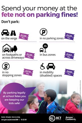 The ACT Government will be distributing this flyer to local schools after an uproar over visitors to school fetes receiving parking fines. 