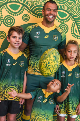 Kurtley Beale at the launch of the Wallabies 2019 World Cup away strip last month.