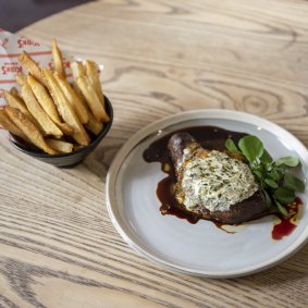 Kirk’s steak frites, with seaweed and sesame butter.