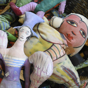 A collection of soul dolls at Mirka Mora's Richmond studio, pictured earlier this year.