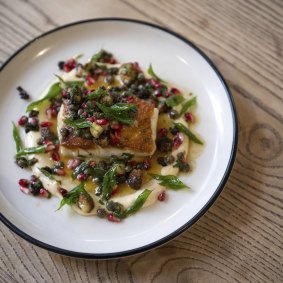 The pan-fried hapuka with cauliflower, pomegranate, capers and curry leaf at Kirk’s.