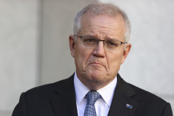 Prime Minister Scott Morrison during a press conference at Parliament House in Canberra.