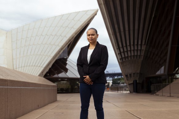 Artwork by proud Kamilaroi woman Rhonda Sampson is projected onto the Sydney Opera House.