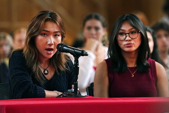 Cornell University student Jane Wang (left) told a Cornell student government forum on Thursday that she saw herself reflected in Jane Doe’s experiences.