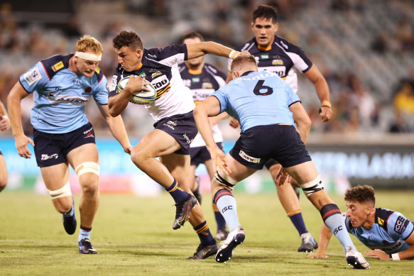 Tom Banks makes a break during the Brumbies’ hammering of the Waratahs.