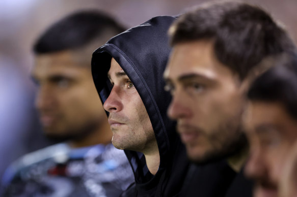 Nicho Hynes watches on from  the sidelines.