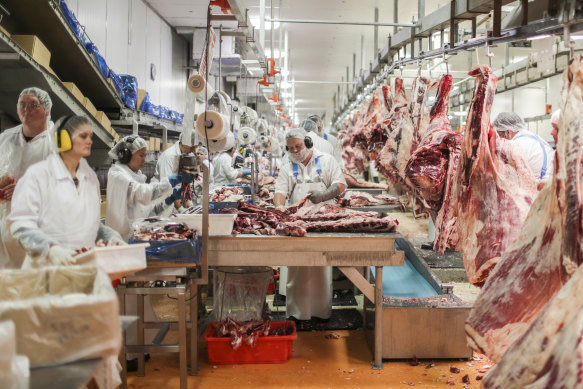 Boning room workers at the Northern Co-operative Meat Company abattoir in Casino.