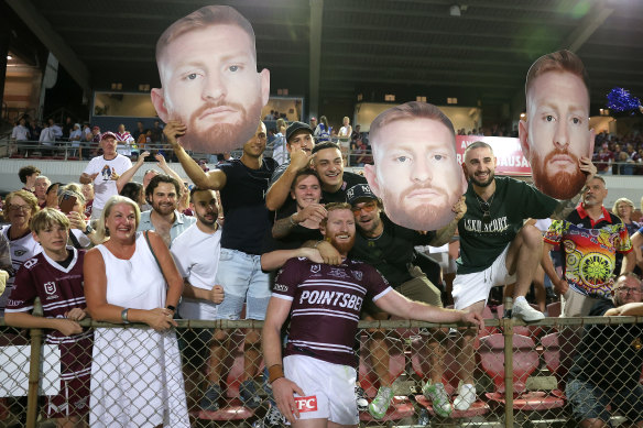 Brad Parker celebrates his 100th NRL game with family and friends on Friday night.