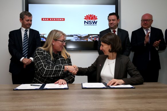 BAE Systems Australia CEO Gabby Costigan has signed an MOU with NSW Premier Gladys Berejiklian and Jobs Minister Stuart Ayres.