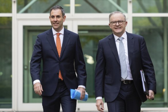 Treasurer Jim Chalmers and Prime Minister Anthony Albanese this morning.