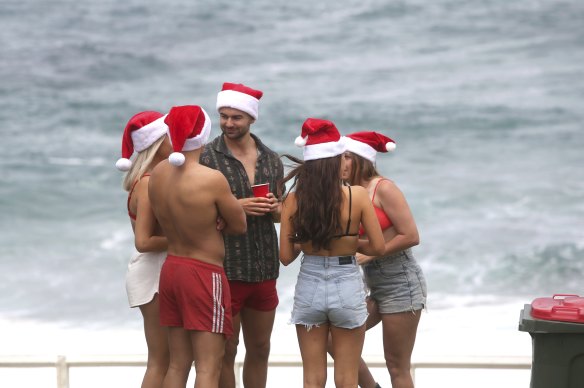 Revellers at Bronte on Christmas Day. 