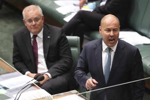 Prime Minister Scott Morrison and Treasurer Josh Frydenberg. They may have to decide between tax cuts and a lift in inflation.