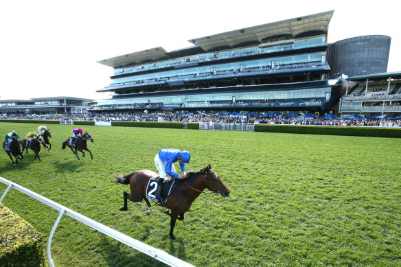 Tom Kitten kicks clear in the Spring Champion Stakes.