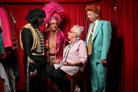 Ready to party: Chong with customers dressed as (from left) Michael Jackson, Elton John and David Bowie.