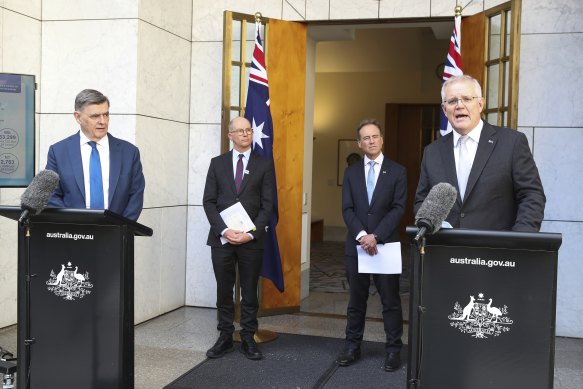 Secretary of the Department of Health Professor Brendan Murphy, Chief Medical Officer Professor Paul Kelly, Health Minister Greg Hunt and Prime Minister Scott Morrison announced the changes on Thursday.