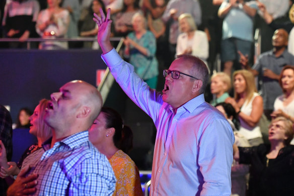 Prime Minister Scott Morrison during an Easter Sunday service at his Horizon Church at Sutherland in Sydney in 2019.