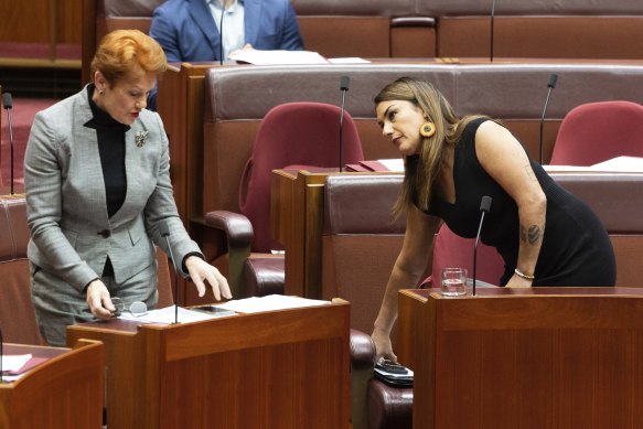 Senators Pauline Hanson and Lidia Thorpe had a heated exchange in the chamber.