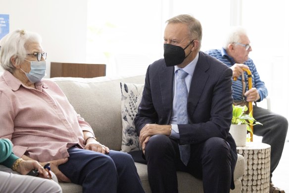 Anthony Albanese campaigning at a Nowra nursing home today.