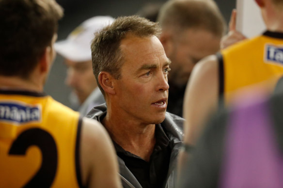 Alastair Clarkson addresses his players during against North Melbourne last week.