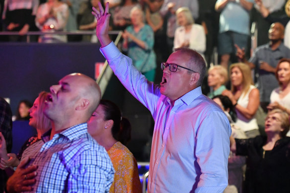 Prime Minister Scott Morrison during an Easter Sunday service at his Horizon Church at Sutherland in Sydney in 2019.
